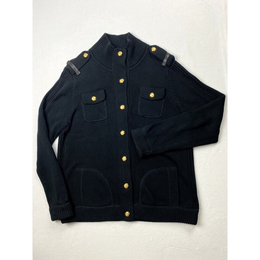 Vintage Lauren Ralph Lauren 1X Cardigan Sweater Black Cotton Button Up Plus Top